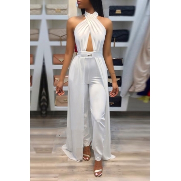 Sexy Patchwork White Spandex One-piece Jumpsuits_Jumpsuits ...