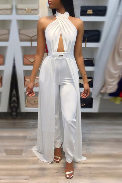 Sexy Patchwork White Spandex One-piece Jumpsuits_Jumpsuits ...