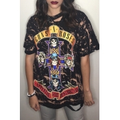 Euramerican Round Neck Short Sleeves Printed Polye