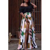 Fashion High Split Printed Maxi Skirt