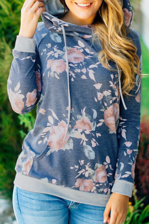 

Lovely My Soul Floral Printing Casual Hoodies, Blue
