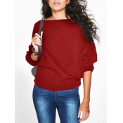 Euramerican Round Neck Long Sleeves Red Cotton Swe