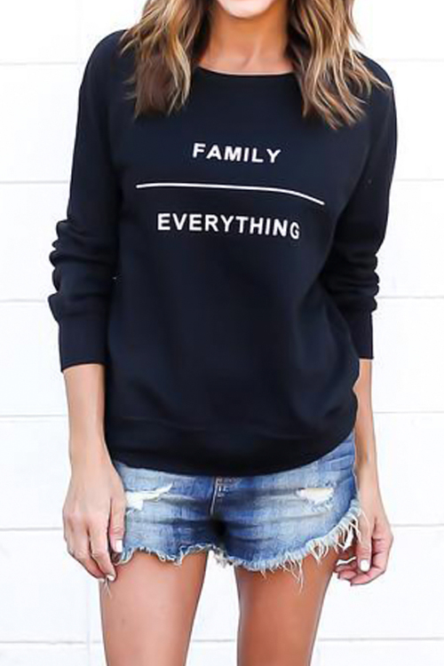 

Lovely Casual Long Sleeves Letters Printed Black Blending Pullovers
