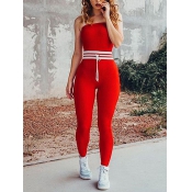Sexy Backless Red Nylon One-piece Skinny Jumpsuits