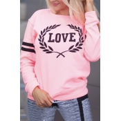 Leisure Round Neck Letters Printed Pink Polyester 