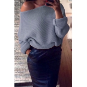 Euramerican Round Neck Long Sleeves Grey Acrylic S