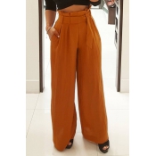 Stylish High Waist Yellow Cotton Pants(With Belt)