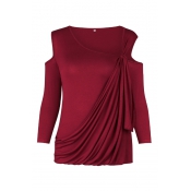 Sexy Dew Shoulder Long Sleeves Hollow-out Wine Red