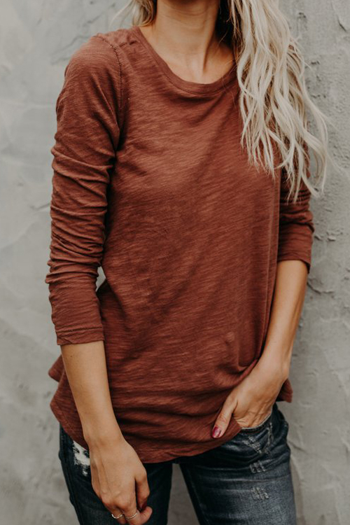 

Lovely Leisure Round Neck Long Sleeves Red Cotton T-shirt