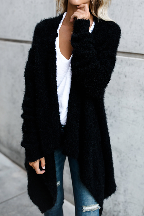 

Lovely Stylish Long Sleeves Asymmetrical Black Velvet Sweaters