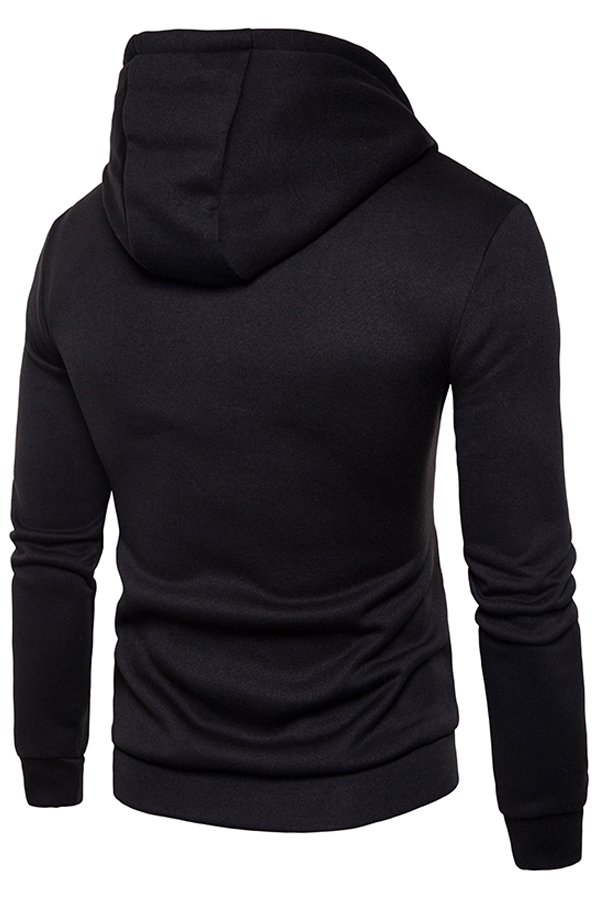Casual Long Sleeves Patchwork Black Cotton Blends Hoodie от Lovelywholesale WW