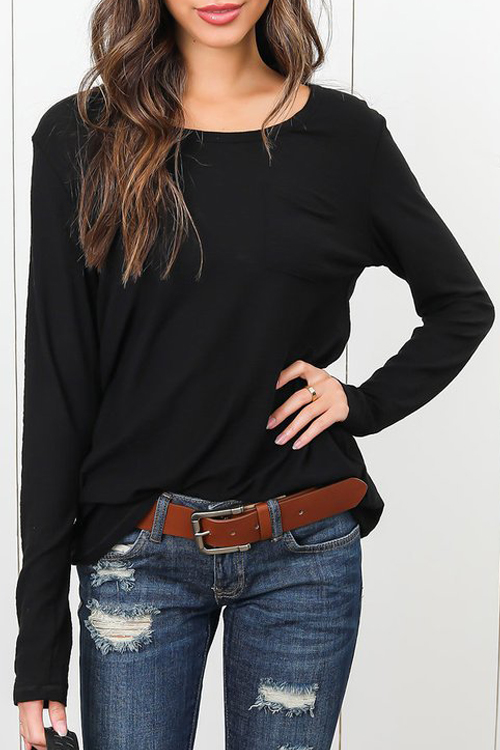 

Lovely Casual Round Neck Black Polyester T-shirt