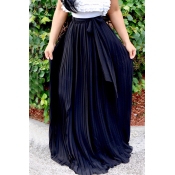 Trendy High Waist Black Polyester Pleated Skirts