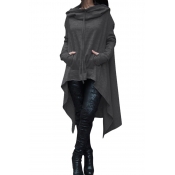 Leisure Long Sleeves Asymmetrical Dark Grey Cotton