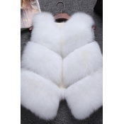 Euramerican V Neck Fur Design White Waistcoats