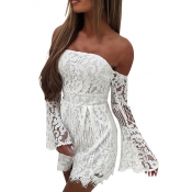 Sexy Dew Shoulder Lace Trim Patchwork White One-pi