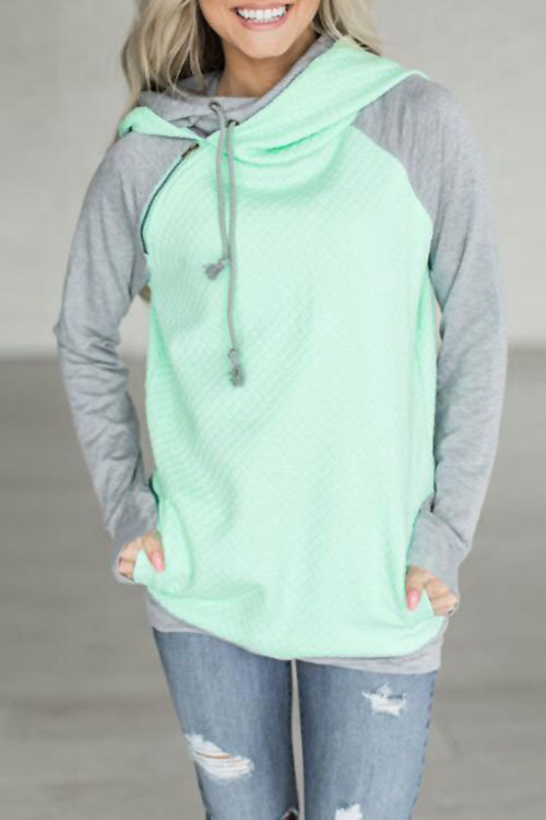 

Lovely Leisure Hooded Collar Patchwork Green Blending Hoodies