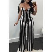 Sexy Dew Shoulder Striped Black-gold Polyester One