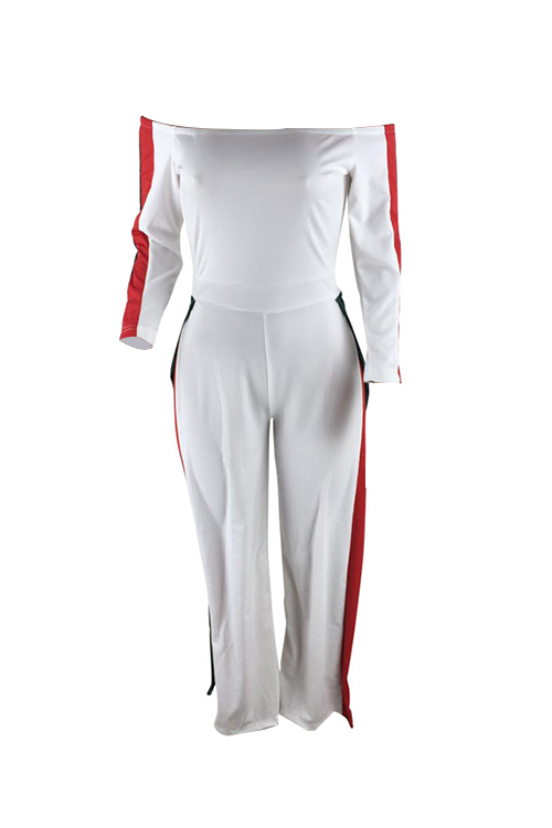 Leisure Bateau Neck Slit Design White Polyester One-piece Jumpsuits от Lovelywholesale WW