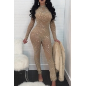 Sexy Round Neck See-Through Hot Drilling Decorativ