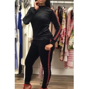 Casual Round Neck Patchwork Black Velvet Two-Piece