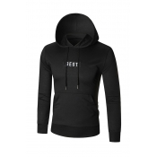 Leisure Hooded collar Letters Printed Black Cotton