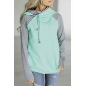 Lovely Leisure Hooded Collar Patchwork Green Blend