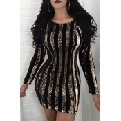 Sexy Round Neck Sequins Decoration Gold Polyester 