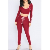 Casual Hooded Collar Striped Red Qmilch Two-Piece 