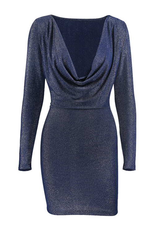 Lovely Sexy Deep V Neck Long Sleeves Blue Polyester Sheath Mini Dress от Lovelywholesale WW