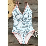 Lovely Sexy Striped Printed Blue Spandex One-piece