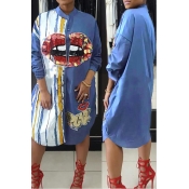 LovelyCasual Round Neck Printed Sequins Decoration