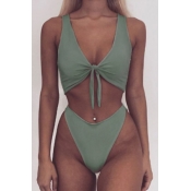 Lovely Sexy Knot Design Green Polyester Two-piece 