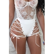 Lovely Chic High Elastic Waist Lace-up White PU Sh