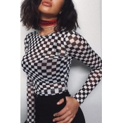 LovelyFashion Turtleneck Short Sleeves Plaid Print