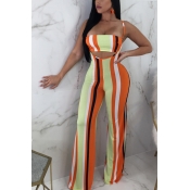 Lovely Sexy Striped Orange Polyester Two-piece Pan
