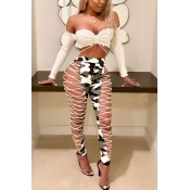 LovelyFashion High Elastic Waist Lace-up Hollow-ou