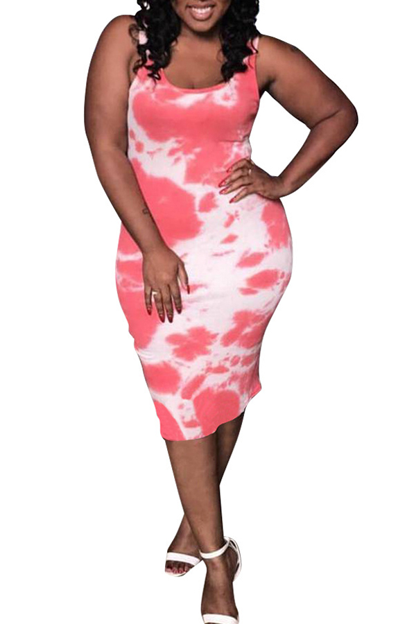 

Lovely Sexy U Neck Printing Pink Milk Fiber Sheath Knee Length Dress