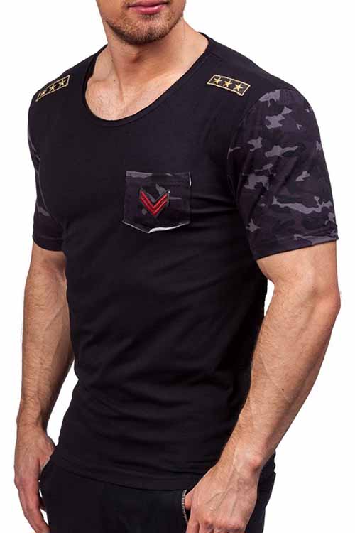 Lovely Casual Round Neck Printing Black Cotton T-shirt for men