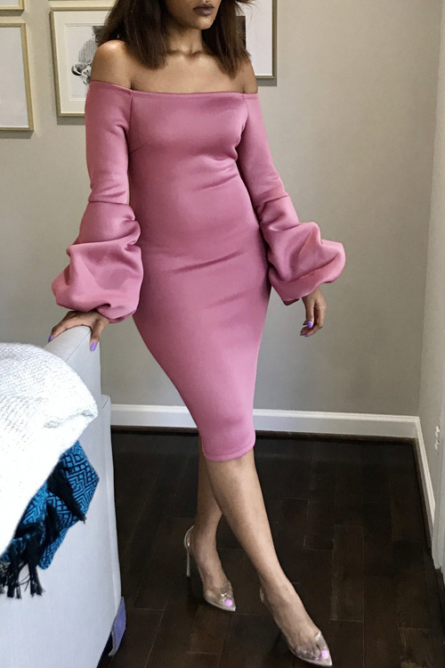 

Lovely Trendy Dew Shoulder Pink Blending Knee Length Sheath Dress