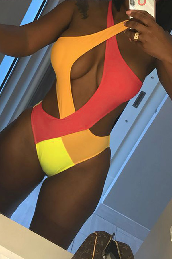 

Lovely Patchwork Polyester One-piece Swimwears