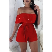 Lovely Nifty Bateau Neck Nailed Pearl Flounce Pink