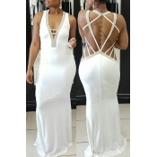 Lovely Sexy V Neck Backless White Knitting Floor L