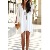 Lovely Fashion V Neck Cuff Split White Chiffon Min