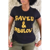 Lovely Street Round Neck Letter Printed Black Poly