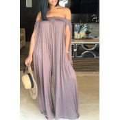 Lovely Casual Dew Shoulder Coffee Cotton Blends On