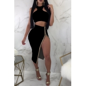 Lovely Sexy Hollow-out Black Twilled Satin Two-pie