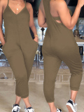 LW BASICS Euramerican Dew Shoulder Khaki One-piece Jumpsuits