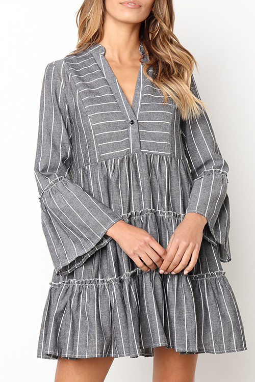 

Lovely Trendy Striped Grey Cotton Blends Mini Dress