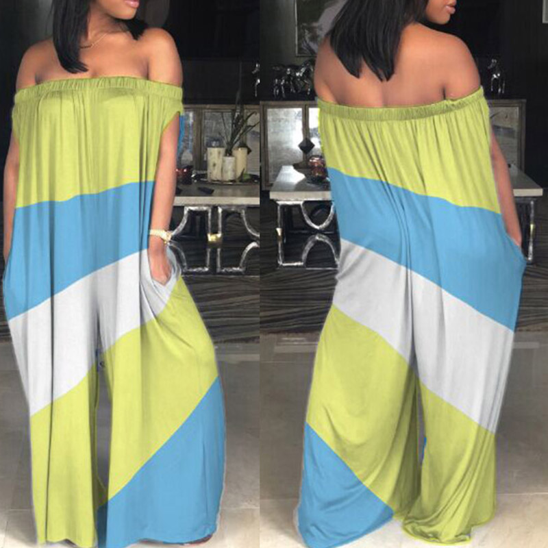 

LovelyCasual Bateau Neck Rainbow Printed Lemon Yellow One-piece Jumpsuits
